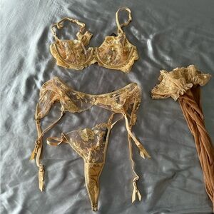 Honey birdette Floral Lace Lingerie Set in Gold